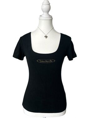 Y2K Grunge “Masque” Black and Gold “Big Rock” Graphic Baby Tee